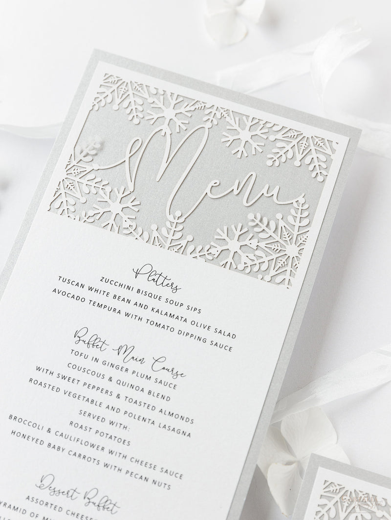 White Winter, un menu tagliato al laser con fiocchi di neve