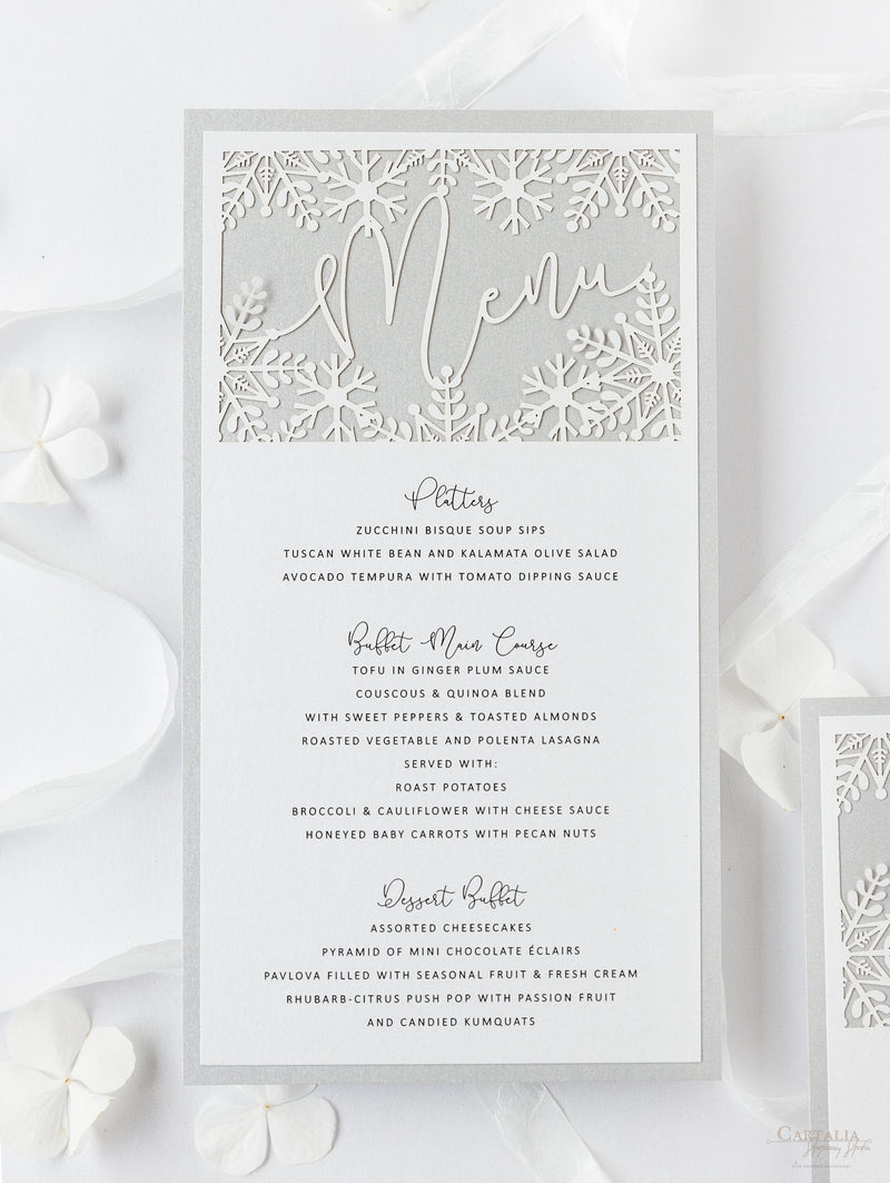 White Winter, un menu tagliato al laser con fiocchi di neve