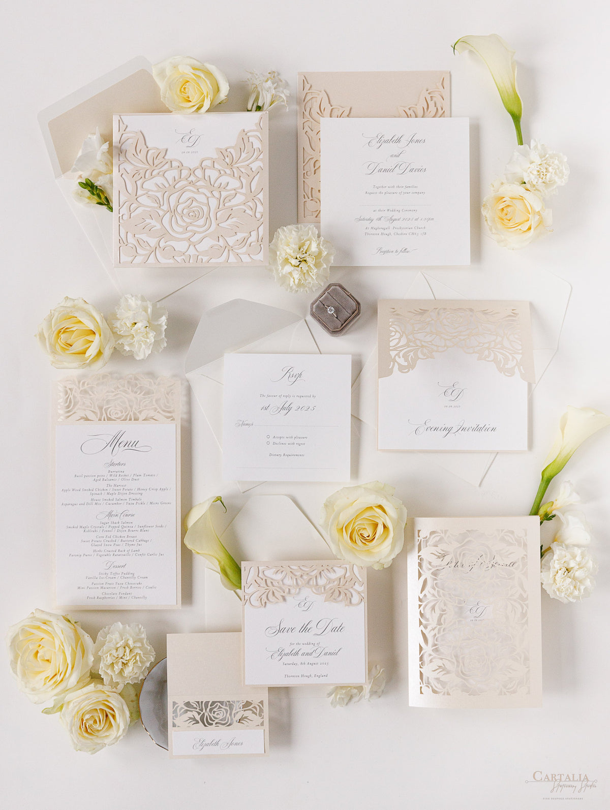 Classic Elegance Laser cut Evening Invitation in Cream and Champagne Metallic Colours