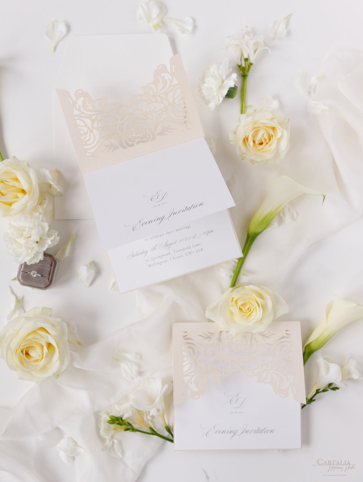 Classic Elegance Laser cut Evening Invitation in Cream and Champagne Metallic Colours