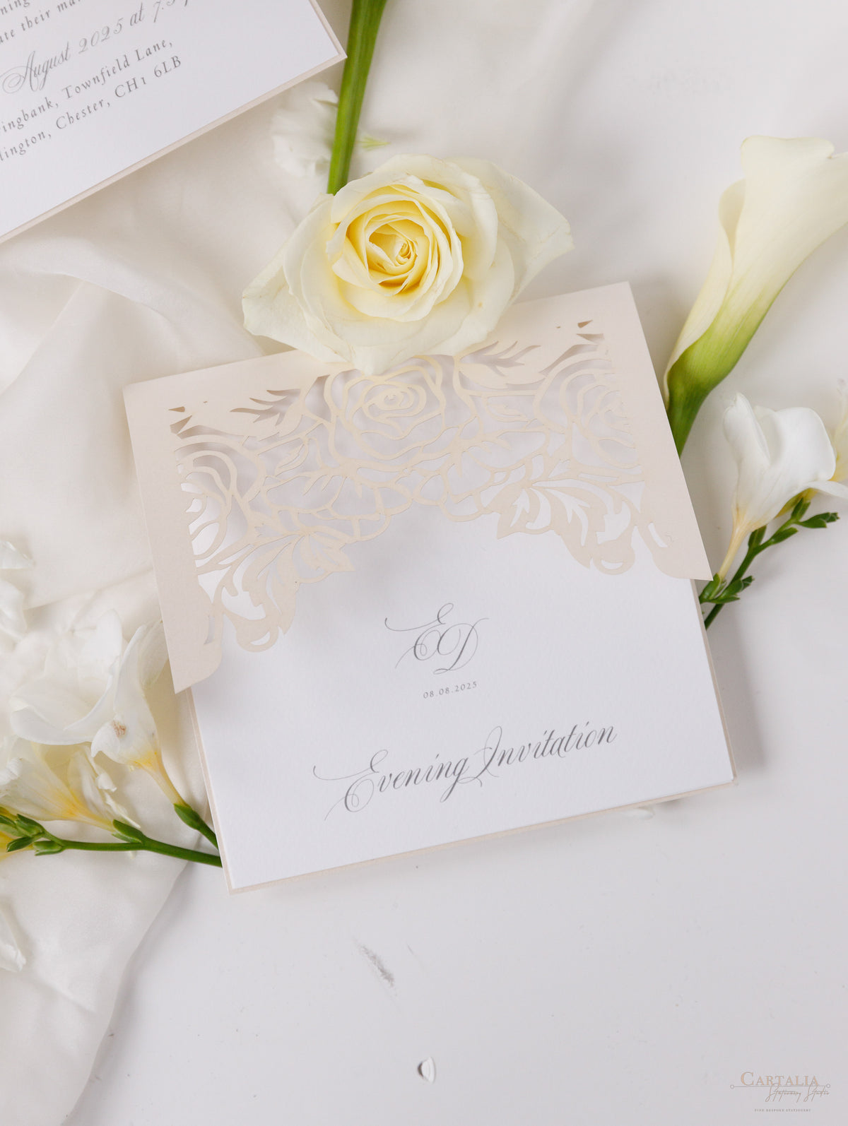 Classic Elegance Laser cut Evening Invitation in Cream and Champagne Metallic Colours