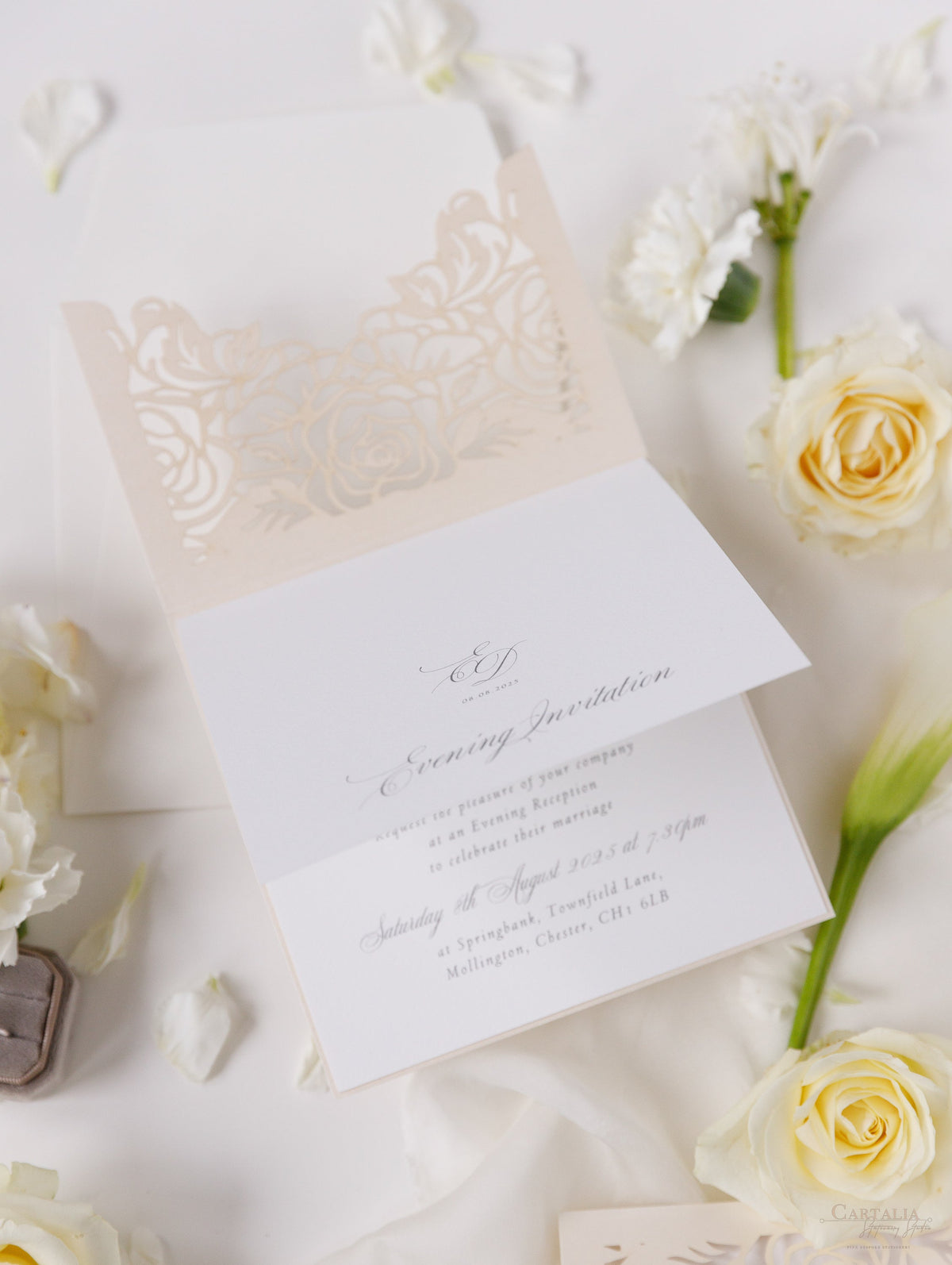 Classic Elegance Laser cut Evening Invitation in Cream and Champagne Metallic Colours