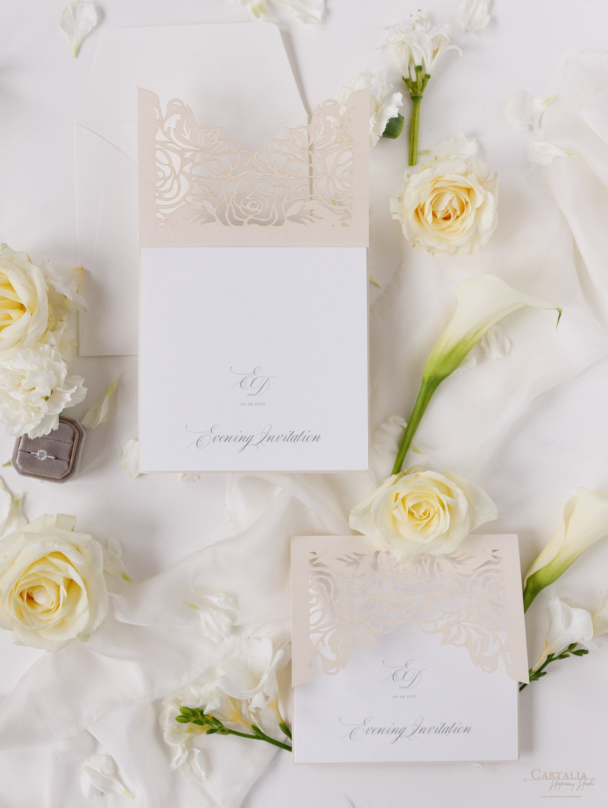 Classic Elegance Laser cut Evening Invitation in Cream and Champagne Metallic Colours