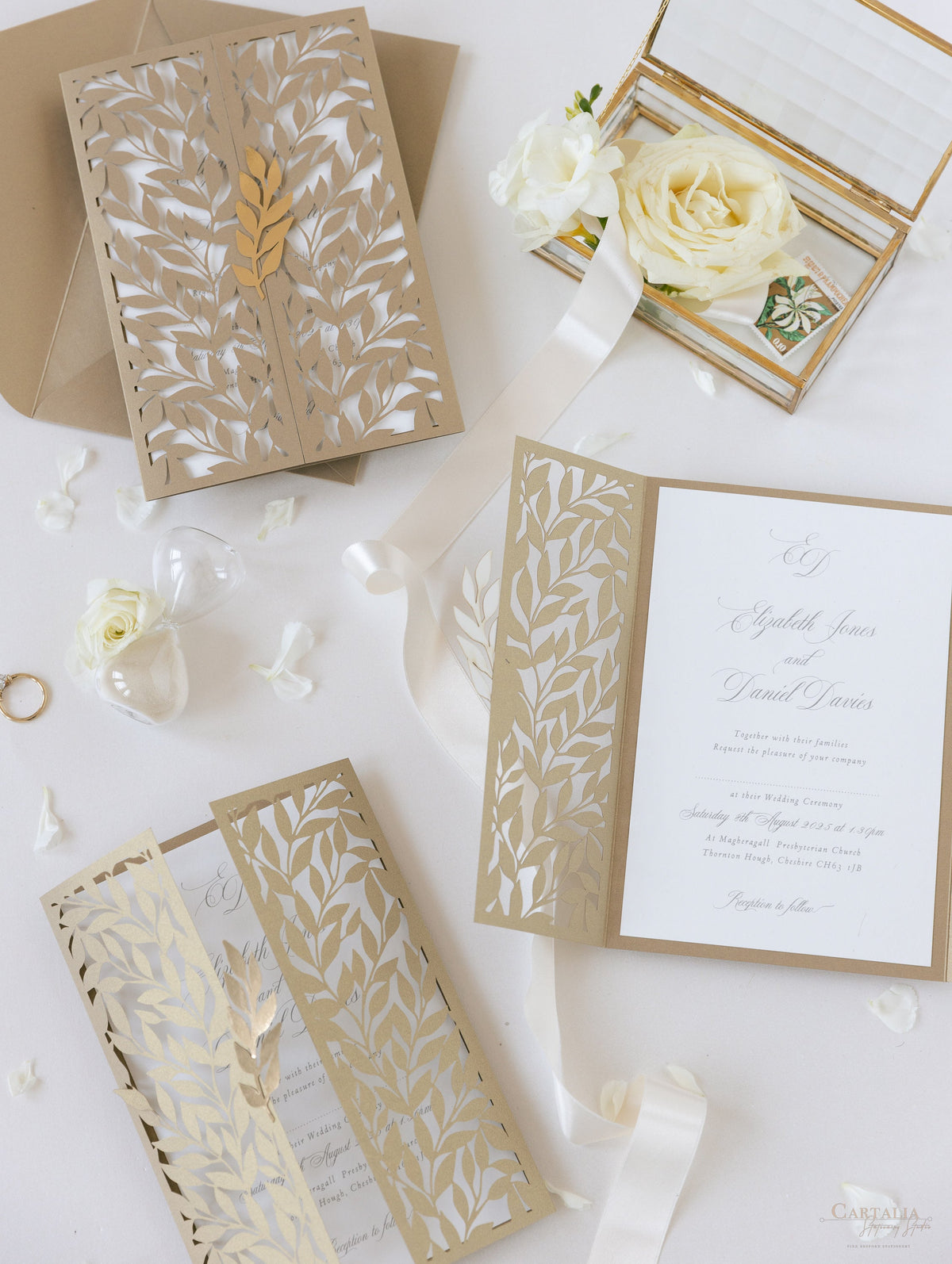 Leafy Arch Gatefold Intricate Laser Cut Leaf Lace Day Invitation