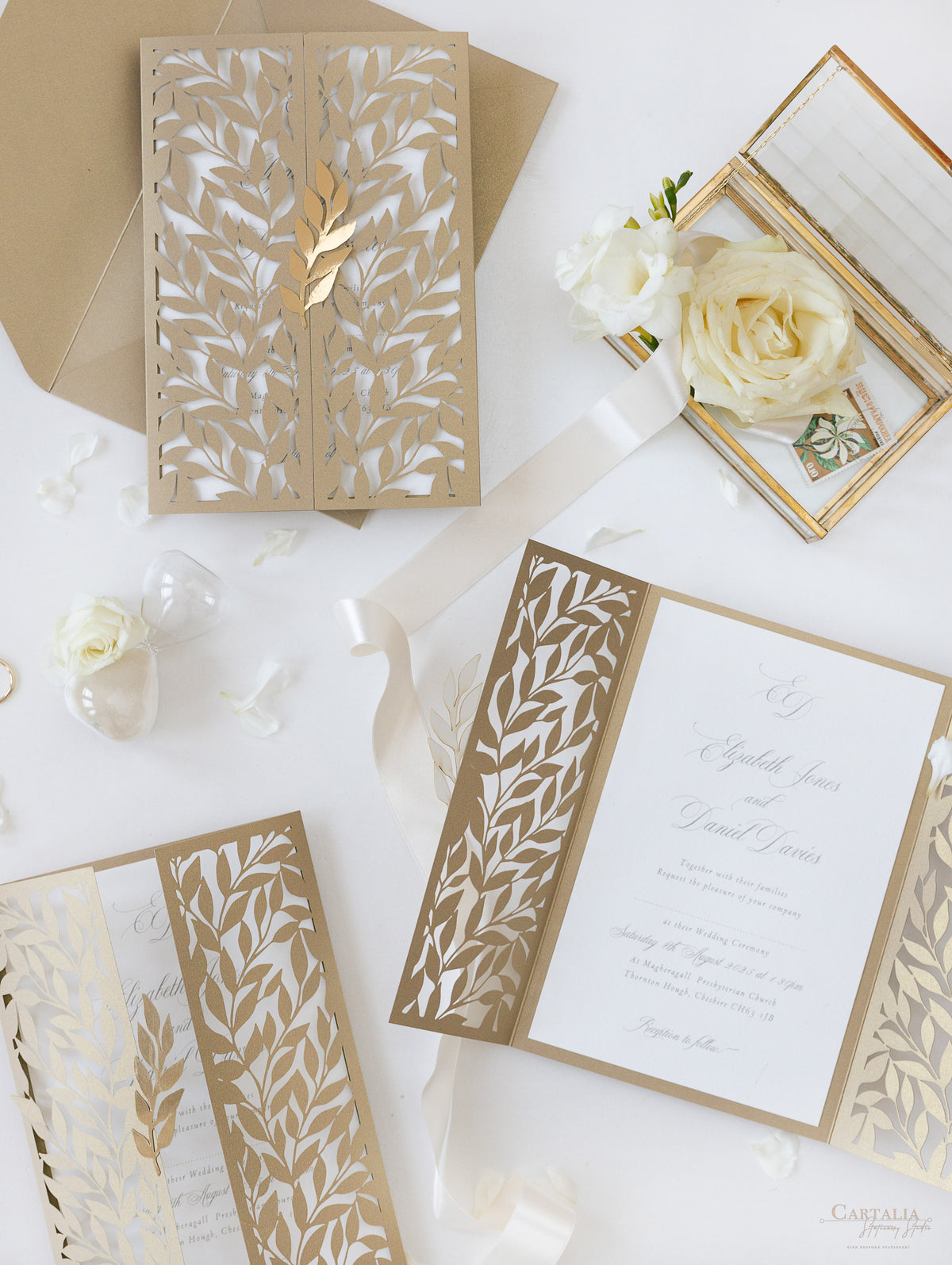 Leafy Arch Gatefold Intricate Laser Cut Leaf Lace Day Invitation