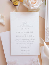 Folder Pocket Pearl Foil Intricate Laser Cut Roses Suite with RSVP Card