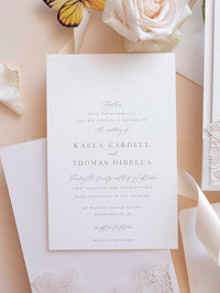 Folder Pocket Pearl Foil Intricate Laser Cut Roses Suite with Rsvp Card