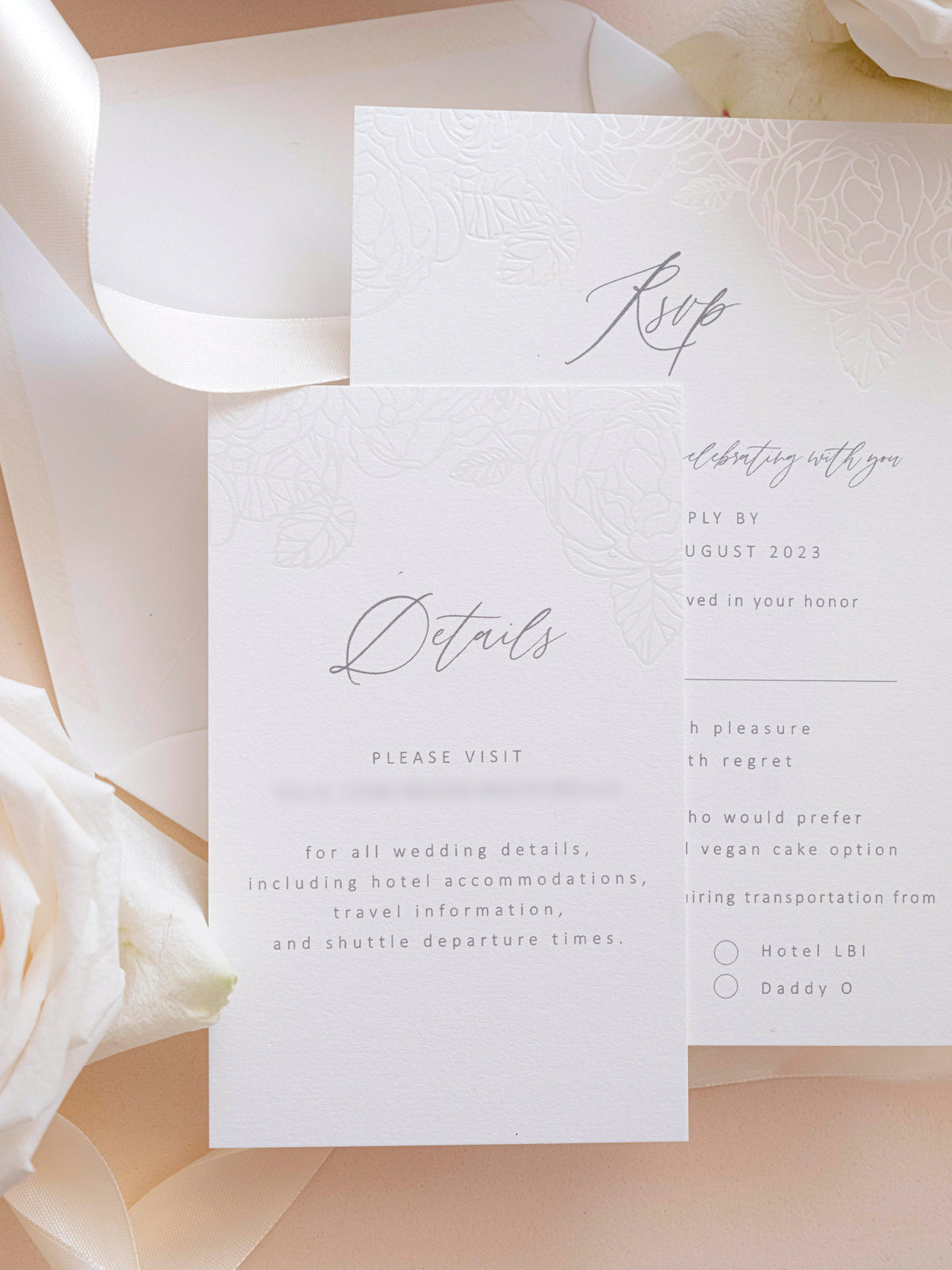 Folder Pocket Pearl Foil Intricate Laser Cut Roses Suite with Rsvp Card