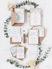 Green Watercolor Leaf Rustic Wedding Order of Service / Menu