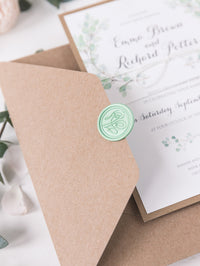 Invitation du jour du mariage Sage Eucalyptus avec sceau de cire