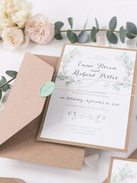 Sage Eucalyptus Wedding Day Invitation with Wax Seal