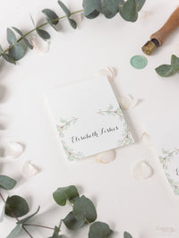 Green Watercolour Leaf Rustic Wedding Place Card