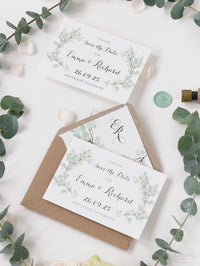 Green Eucalyptus Watercolor Leaf Rustic Wedding Save the Date