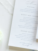 Carte menu delicate e lussuose in rilievo con dettagli di perle