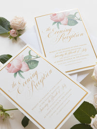 Luxury Gold mirror and Cream Romantic Roses Evening Invitation