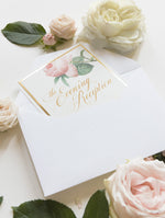Luxury Gold mirror and Cream Romantic Roses Evening Invitation