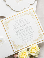 Set da sposa in oro regale, tasca quadrata in avorio, lamina d'oro e crema con lamina d'oro