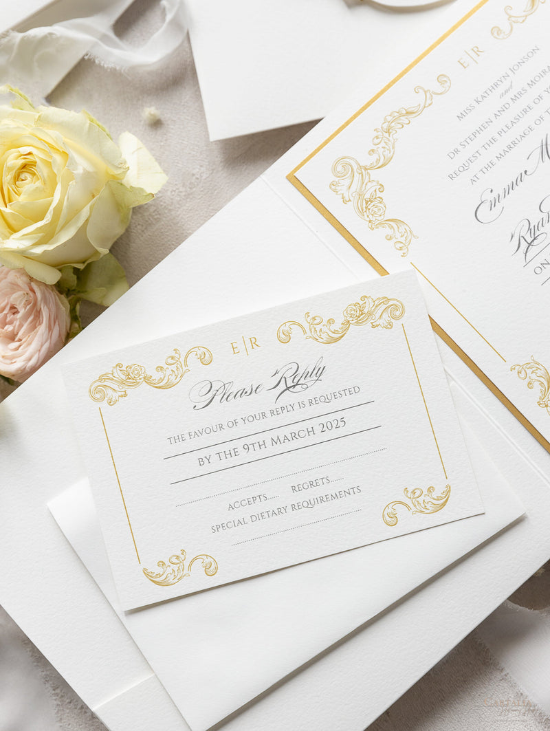 Set da sposa in oro regale, tasca quadrata in avorio, lamina d'oro e crema con lamina d'oro