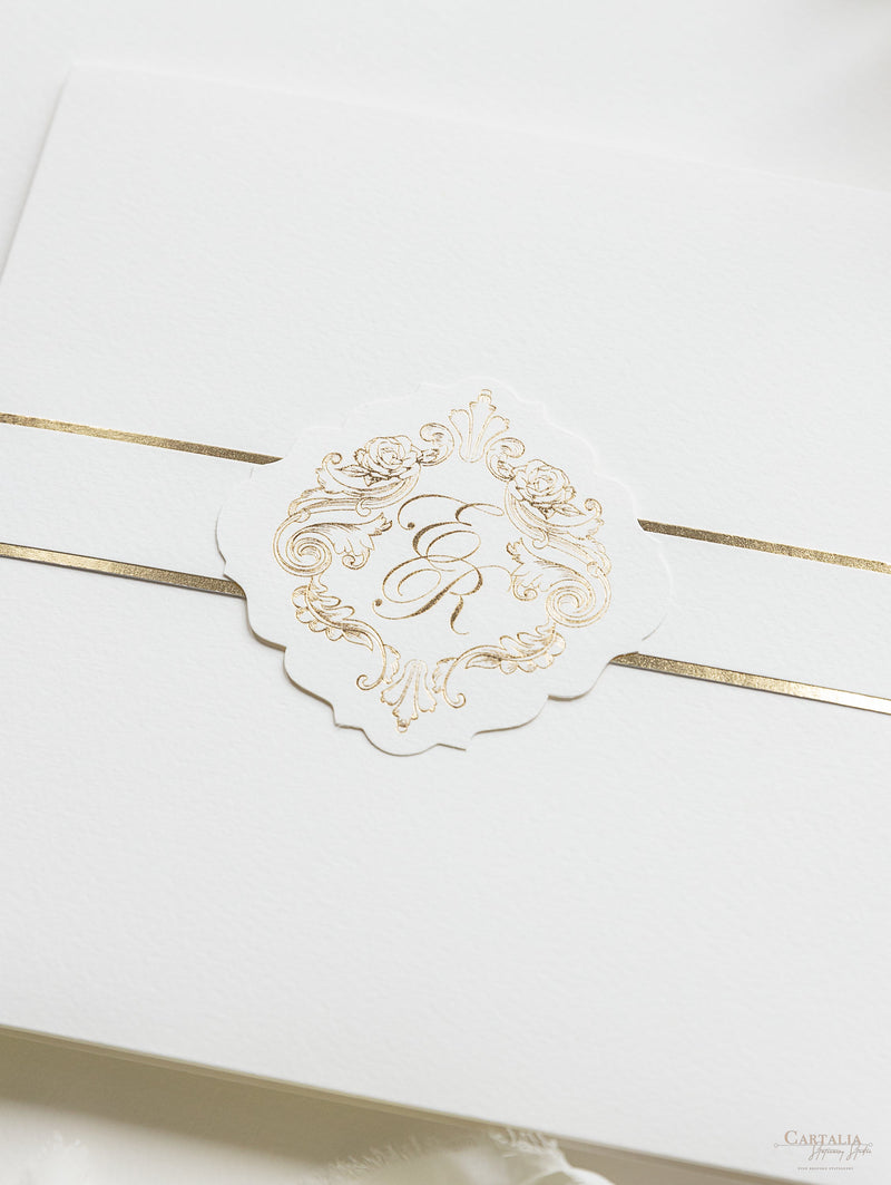 Set da sposa in oro regale, tasca quadrata in avorio, lamina d'oro e crema con lamina d'oro
