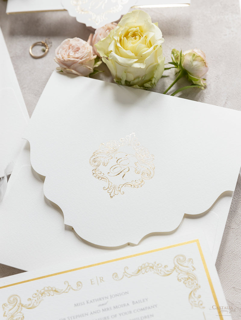 Set da sposa in oro regale, tasca quadrata in avorio, lamina d'oro e crema con lamina d'oro