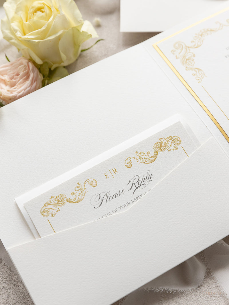 Set da sposa in oro regale, tasca quadrata in avorio, lamina d'oro e crema con lamina d'oro
