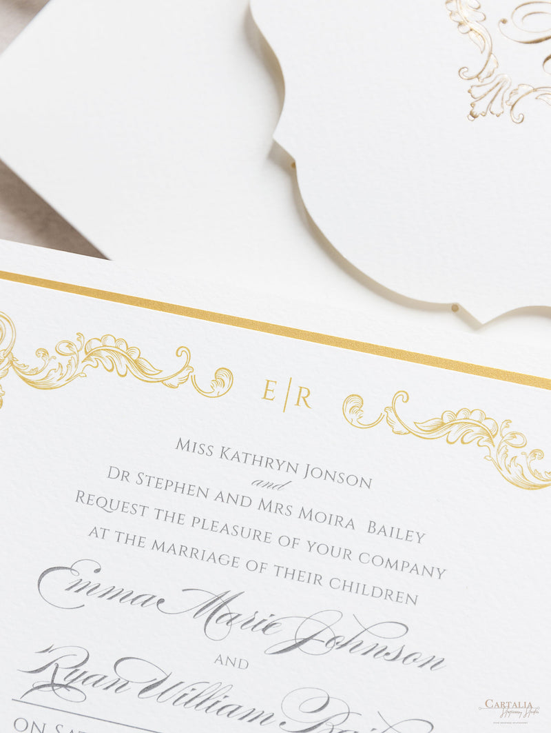 Set da sposa in oro regale, tasca quadrata in avorio, lamina d'oro e crema con lamina d'oro