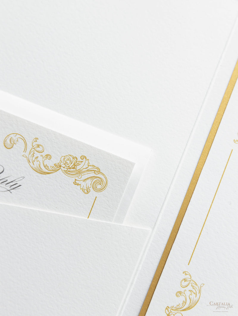 Set da sposa in oro regale, tasca quadrata in avorio, lamina d'oro e crema con lamina d'oro