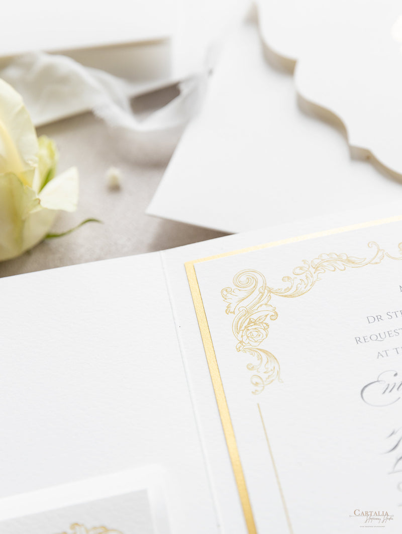 Set da sposa in oro regale, tasca quadrata in avorio, lamina d'oro e crema con lamina d'oro
