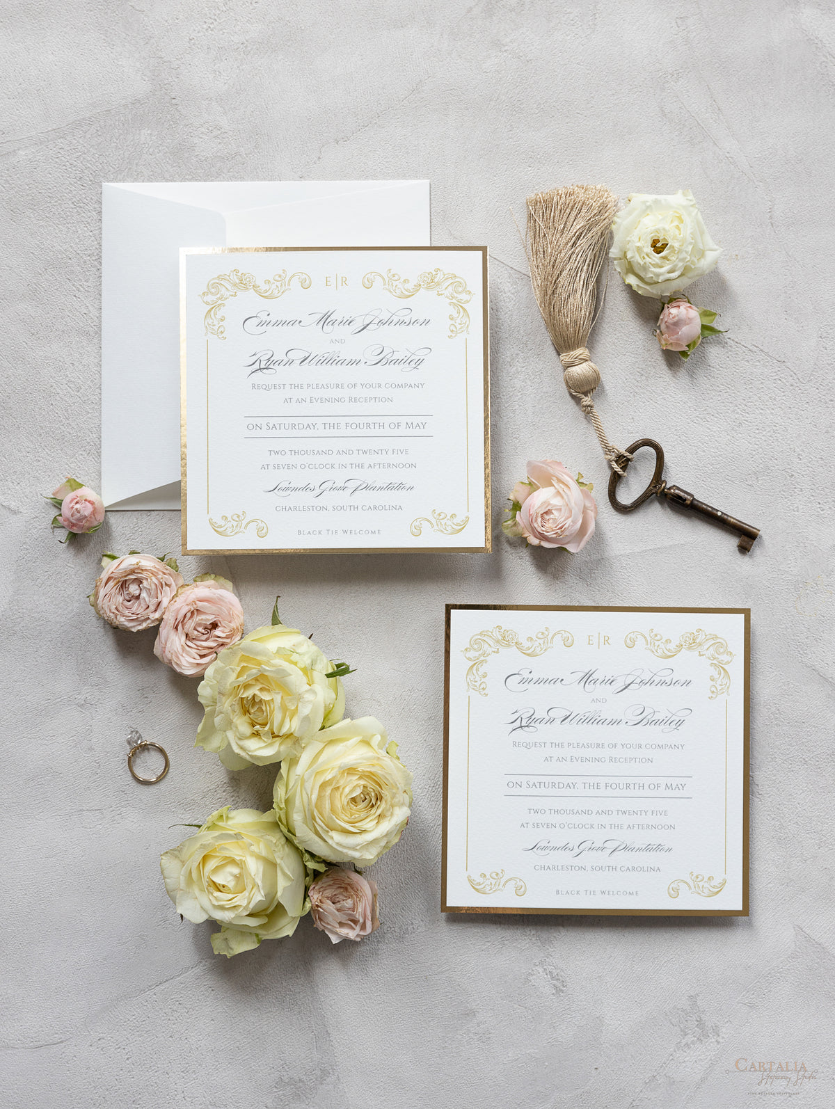 Square Regal Gold Foil Framed Invitation