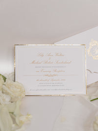 Luxury Gold Foil Pocket Fold Suite assortie de la soirée avec un monogramme en feuille d'or + enveloppe personnalisée coupée à la coupe