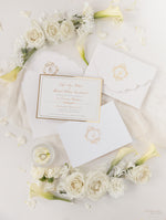 Suite di lusso tascabile in lamina d'oro Invito serale abbinato con monogramma in lamina d'oro + busta personalizzata fustellata