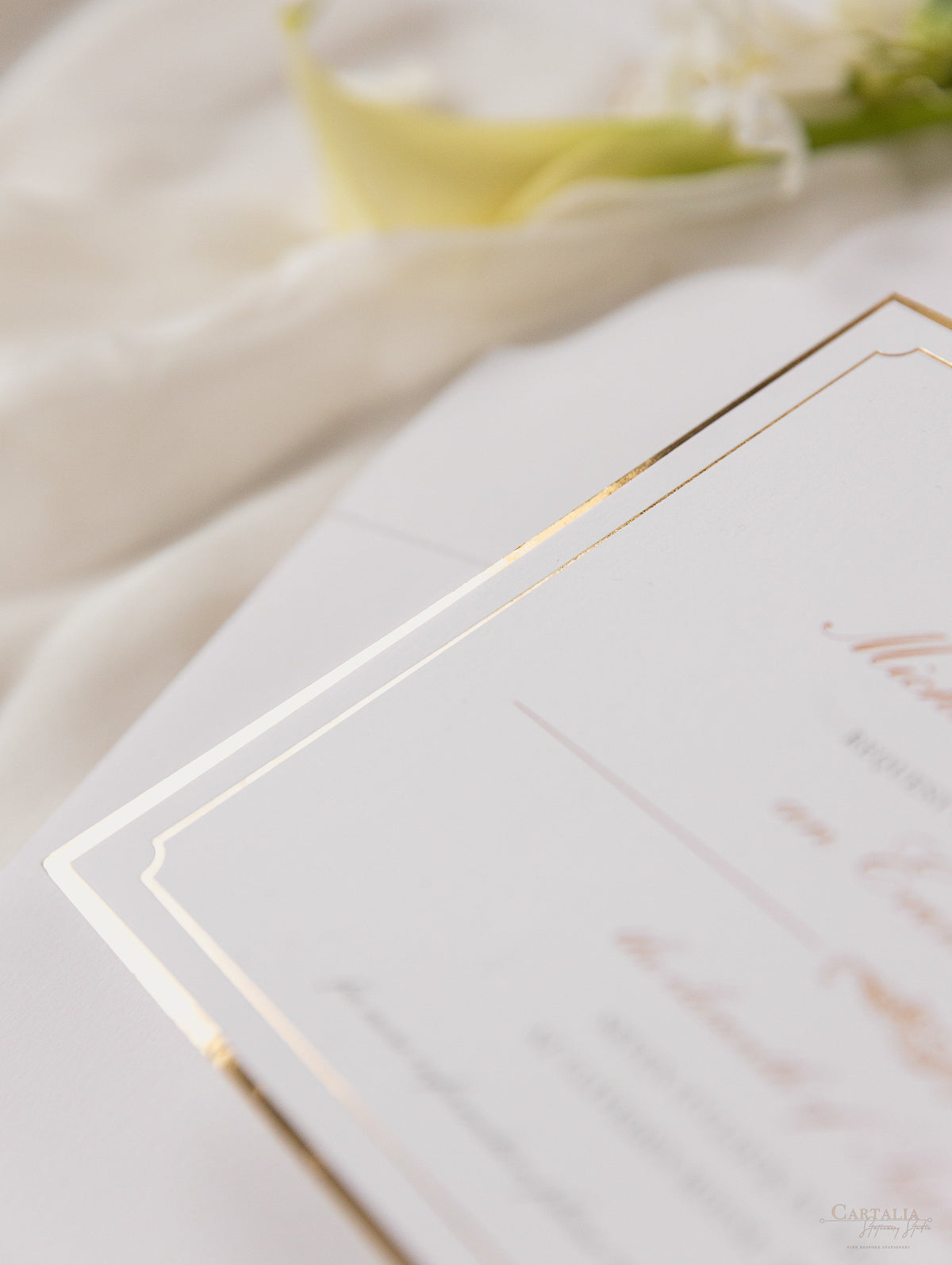 Luxury Gold Foil pocket fold suite Matching Evening Invitation with Gold Foil Monogram + Die Cut Custom Envelope