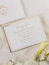 Suite di lusso tascabile in lamina d'oro Invito serale abbinato con monogramma in lamina d'oro + busta personalizzata fustellata