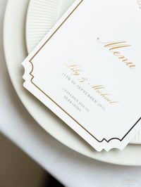 Luxury Plate Menu with Deckled Edge & Gold Foil Monogram