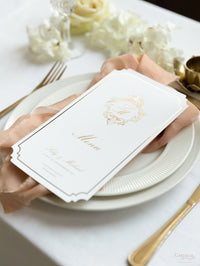 Luxury Plate Menu with Deckled Edge & Gold Foil Monogram