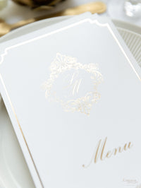 Luxury Plate Menu with Deckled Edge & Gold Foil Monogram