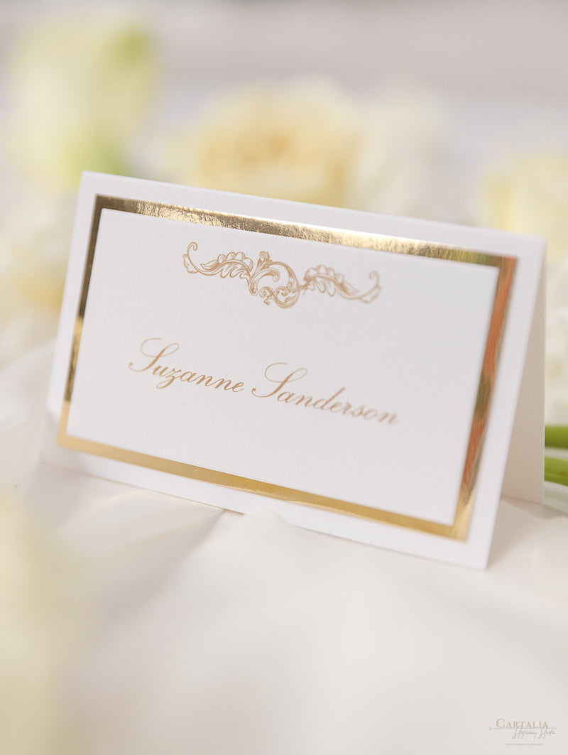 Segnaposto di lusso dorato con supporto laminato