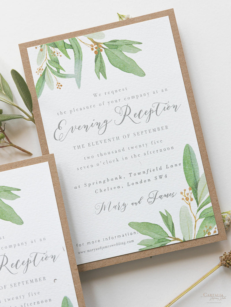 Greenery Parchment Pocket fold suite - Evening/Reception Invitation