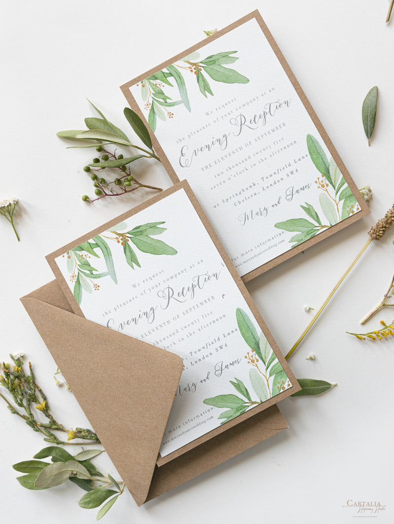 Greenery Parchment Pocket fold suite - Evening/Reception Invitation