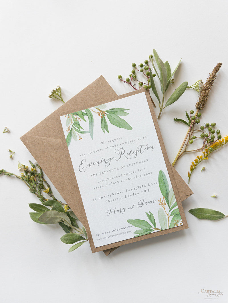 Greenery Parchment Pocket fold suite - Evening/Reception Invitation