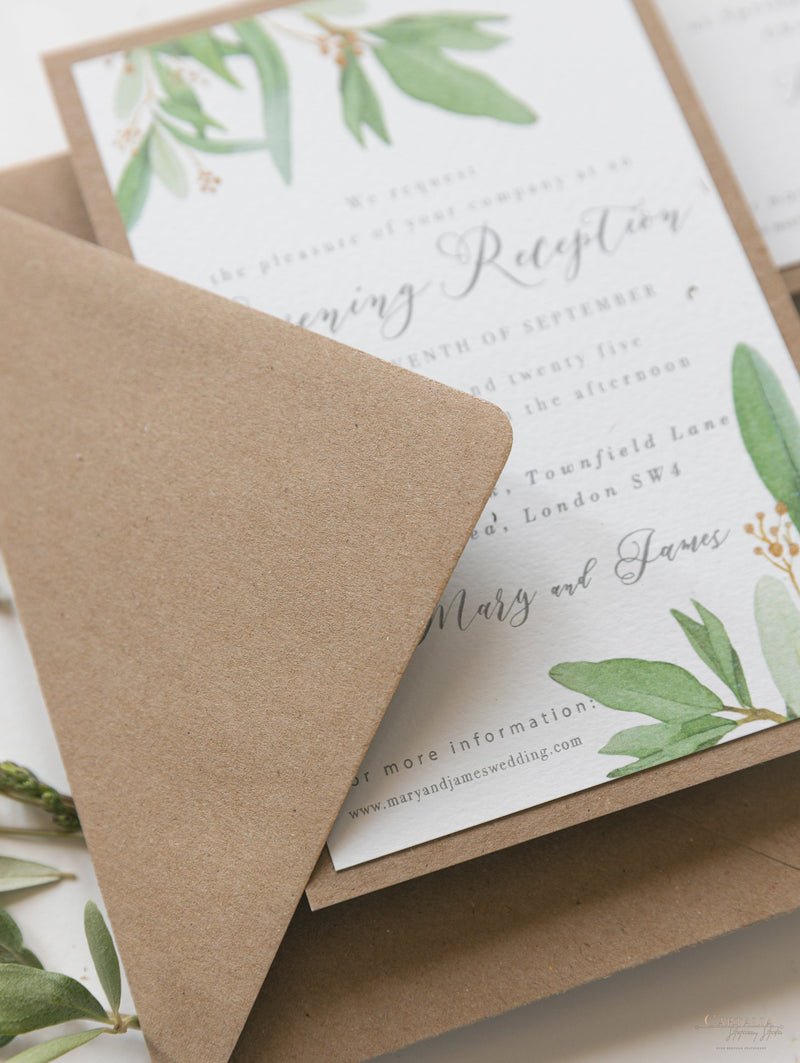 Greenery Parchment Pocket fold suite - Evening/Reception Invitation