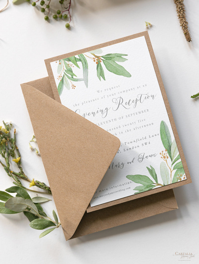 Greenery Parchment Pocket fold suite - Evening/Reception Invitation