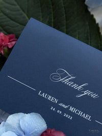 Elegant Flower Burst Thank You card in Navy with Envelope