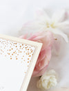 Busta classica con coriandoli tascabili in rosa antico e champagne: menu
