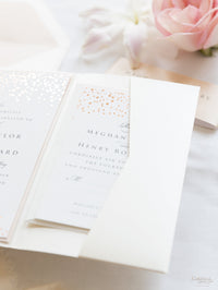 Invitation de plie enveloppe classique avec salle de poche Confetti en rose poussiéreux et champagne