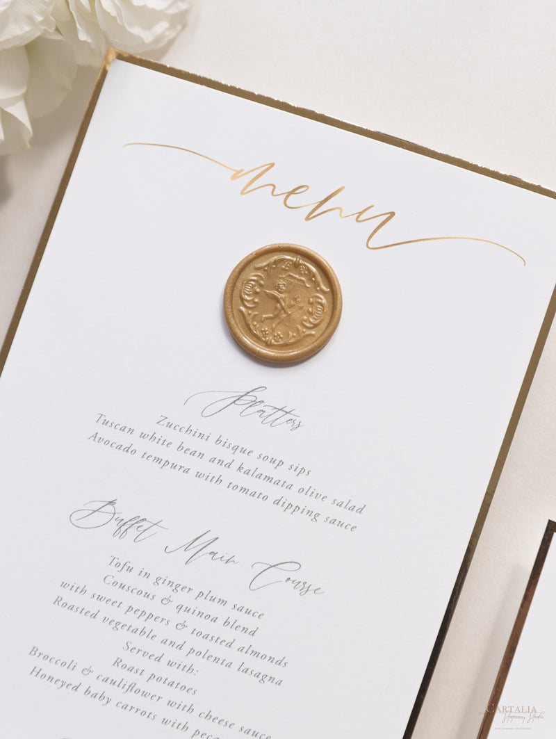 Menu sigillo di ceralacca su misura Cupido Amore con finiture in lamina d'oro