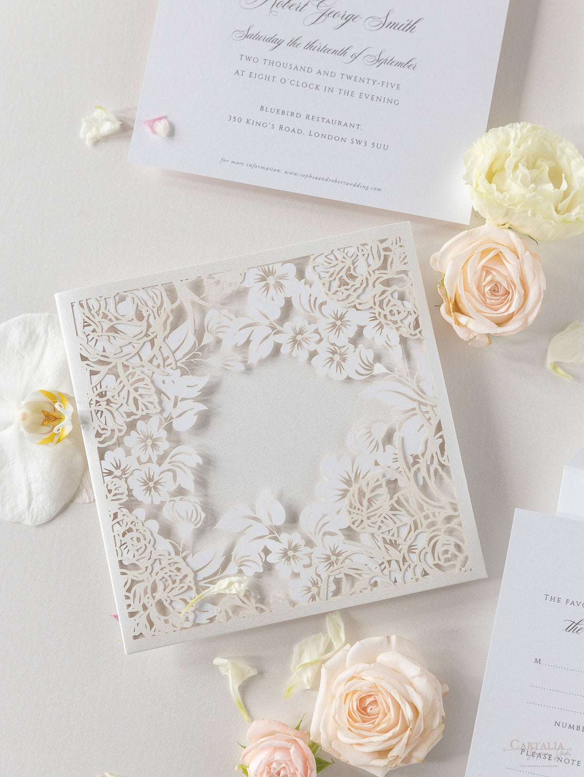 Luxury 2 Tier - Romantic Laser Cut Pocket Invitation with Rsvp Card Suite