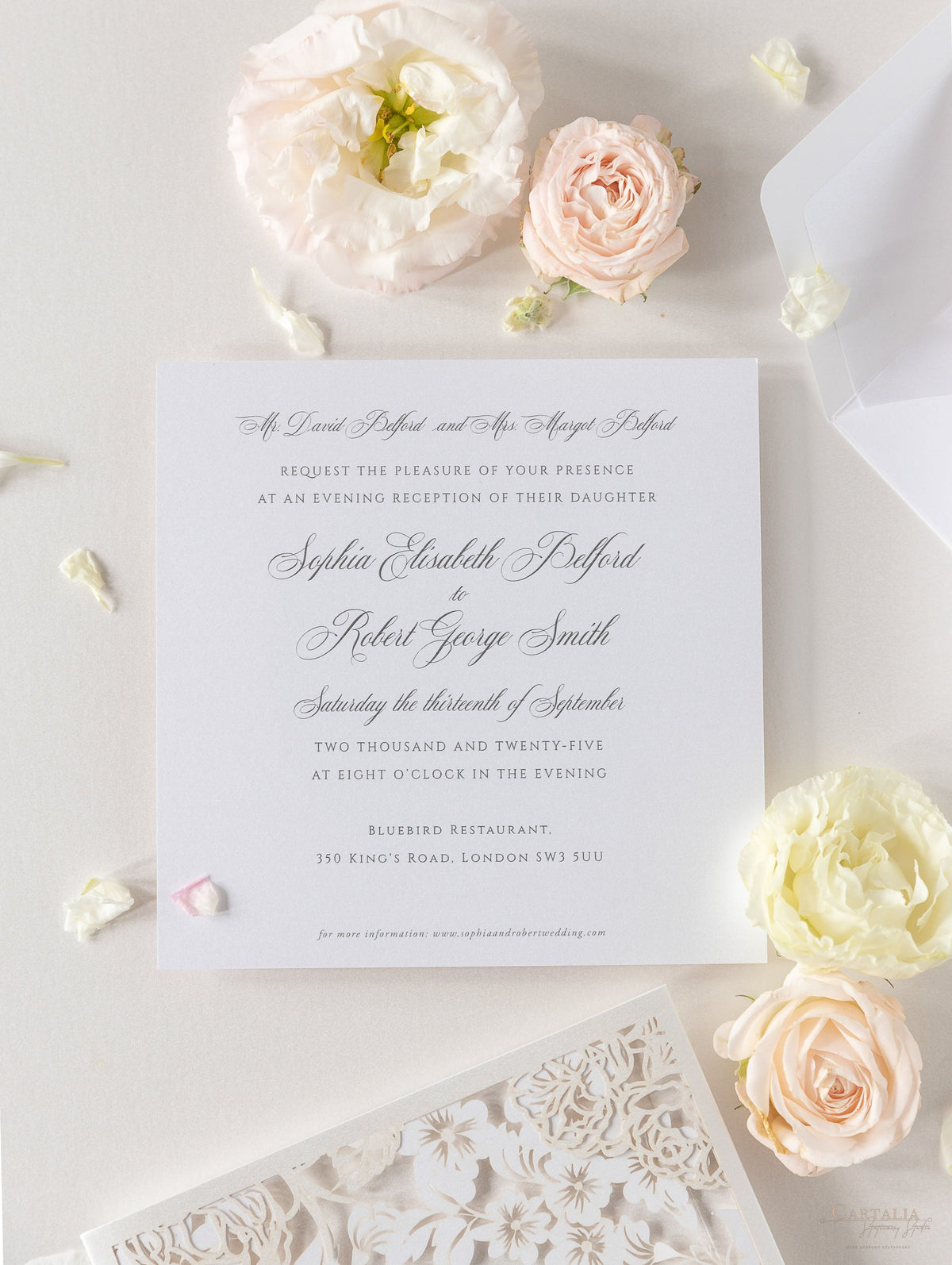 Luxury 2 Tier - Romantic Laser Cut Pocket Invitation with Rsvp Card Suite