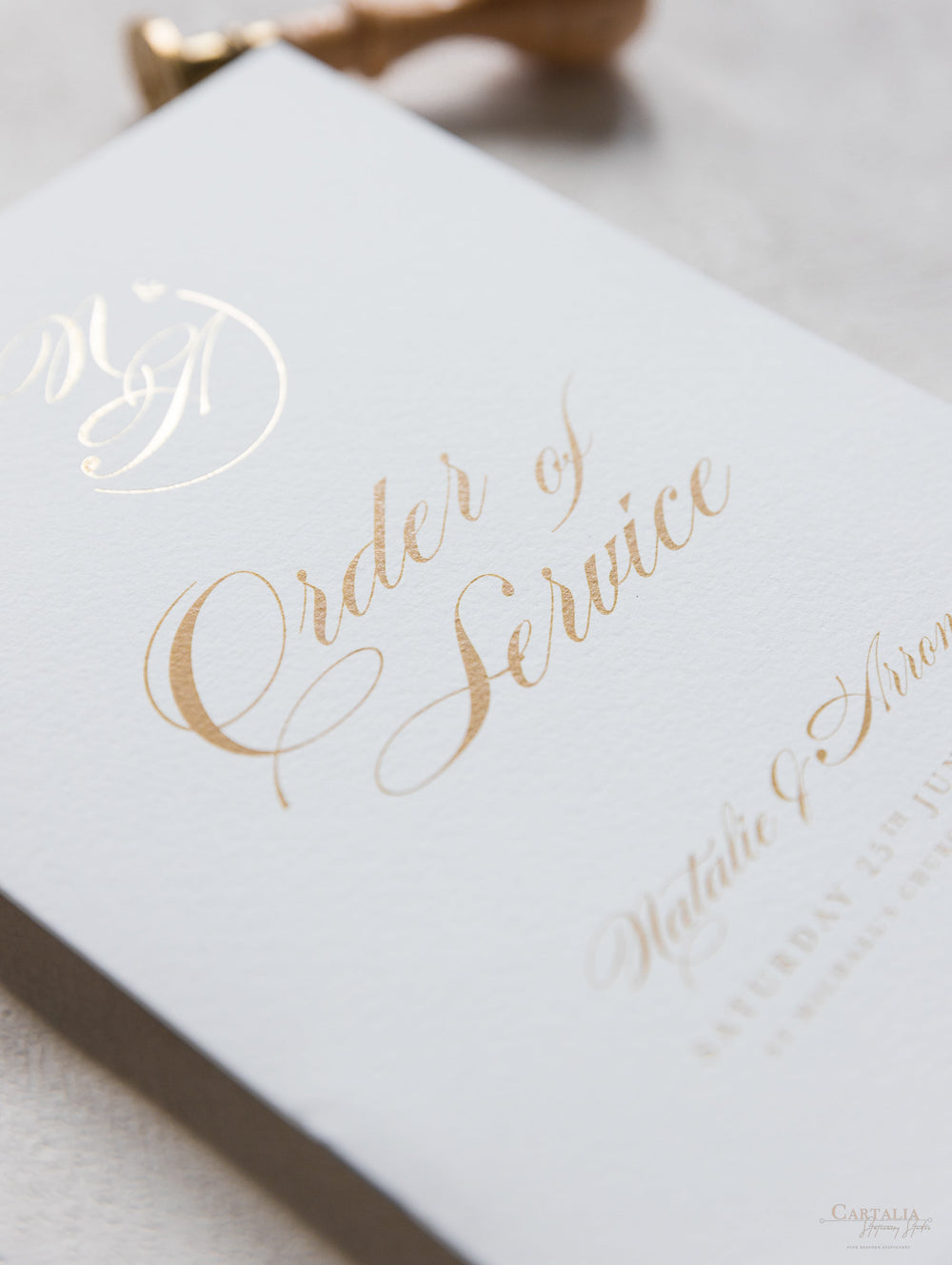 Luxury Classic Order Of Service Booklet With Gold Foil Monogram – Cartalia