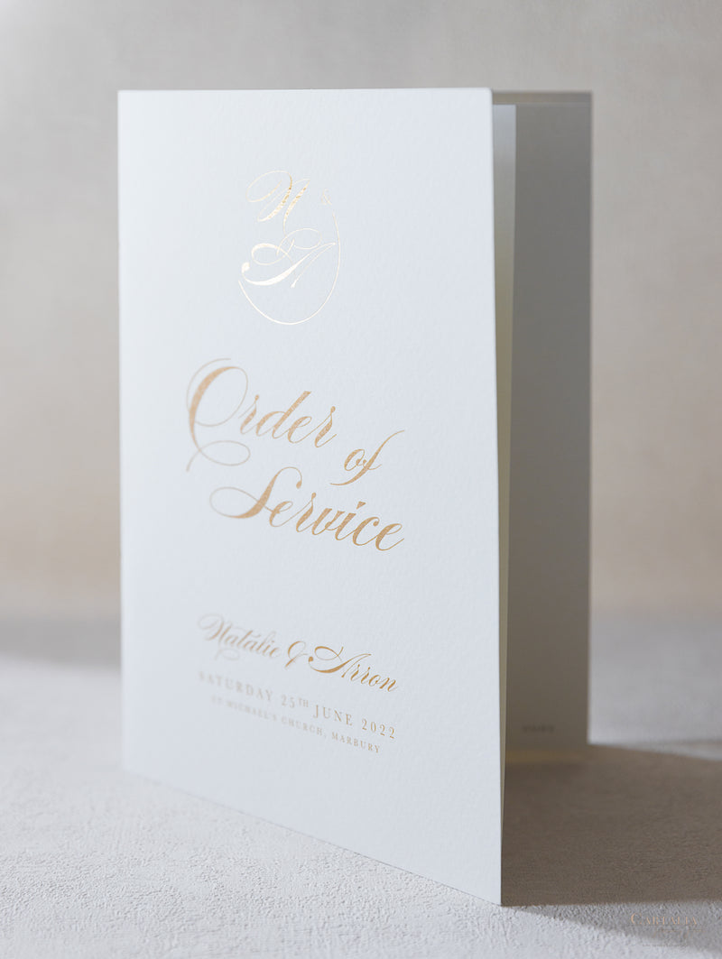 Luxury Classic Order Of Service Booklet With Gold Foil Monogram – Cartalia